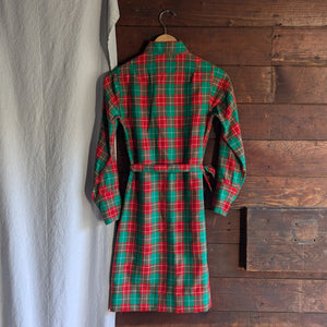 60s Vintage Red and Green Plaid Wool Mini Dress