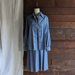 70s Vintage Blue Cotton Dress and Jacket Set