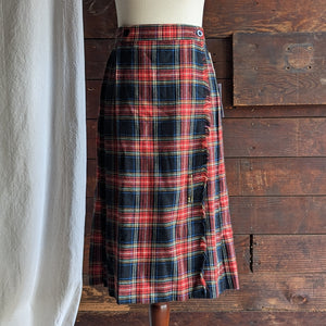 80s/90s Vintage Red Plaid Wool Blend Wrap Skirt