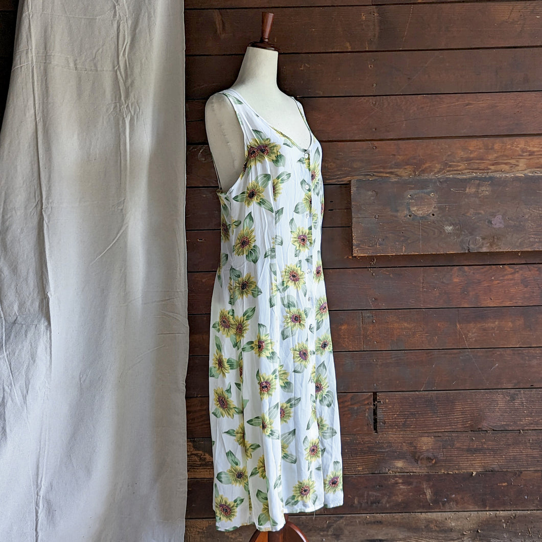 90s Vintage Strappy Rayon Sunflower Dress
