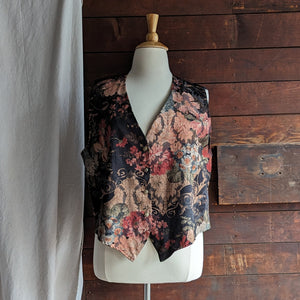 90s Vintage Plus Size Floral Jacquard Vest