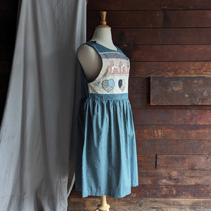 90s Vintage Homemade Blue Cotton Pinafore Dress