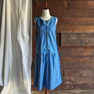 90s Vintage Denim Jumper Dress with Pockets
