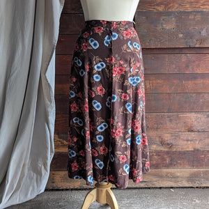 90s Vintage Brown Floral Rayon Skirt