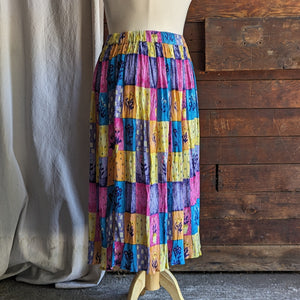 90s Vintage Multicolored Rayon Broomstick Skirt