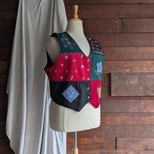 90s Vintage Plus Size Patchwork Embroidered Vest