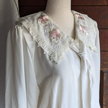 Load image into Gallery viewer, 90s Vintage Semi-Sheer Blouse with Floral Lace Collar
