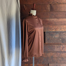 Load image into Gallery viewer, 70s Vintage Ruffled Brown Blouse
