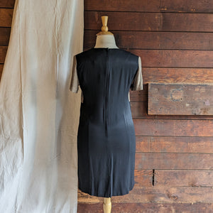 90s Vintage Rayon Blend Brown and Black Midi Dress