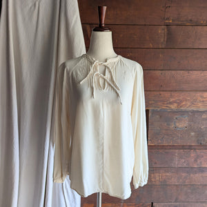 90s Vintage Cream Embroidered Loose Peasant Blouse