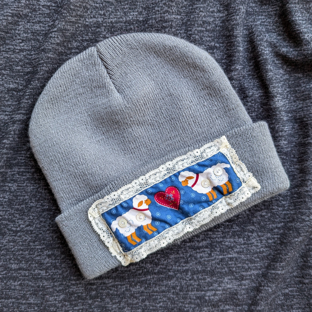 Upcycled Sheep Patch Beanie