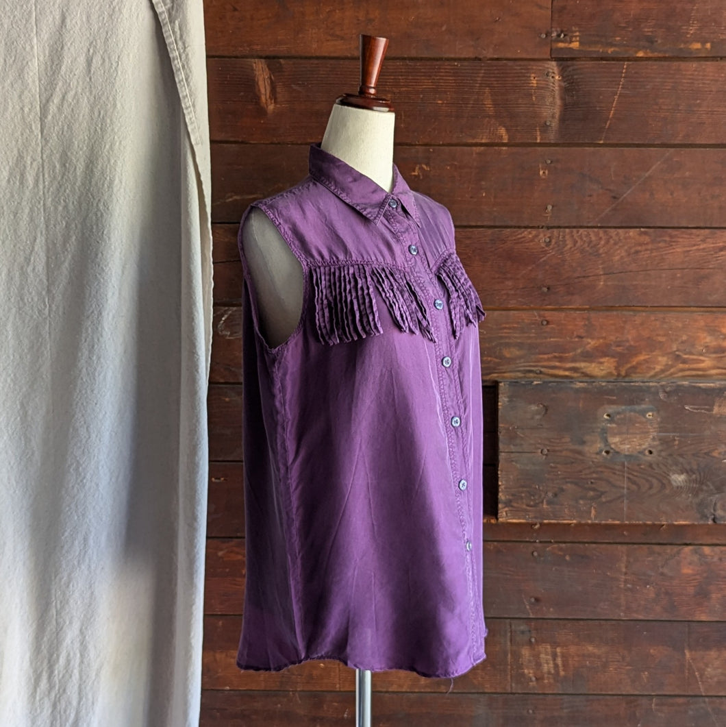 90s Vintage Fringed Purple Silk Top