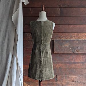 90s Vintage Olive Corduroy Sleeveless Mini Dress