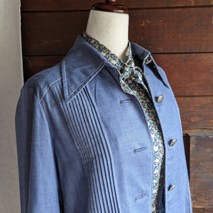 70s Vintage Blue Cotton Dress and Jacket Set