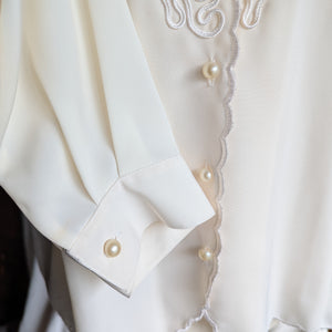 90s Vintage Ivory Embroidered Blouse