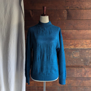 90s Vintage Blue Knit Turtleneck Sweater