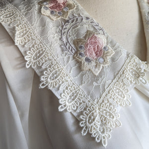 90s Vintage Semi-Sheer Blouse with Floral Lace Collar