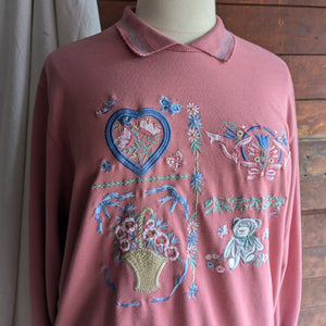 90s Vintage Plus Size Pink Embroidered Sweatshirt