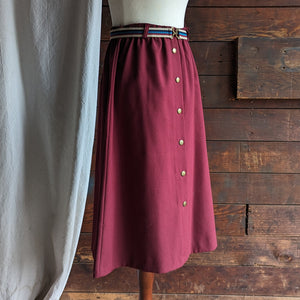70s/80s Vintage Red Poly Midi Skirt with Belt