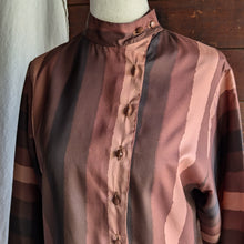 Load image into Gallery viewer, 80s Vintage Striped Brown Polyester Blouse
