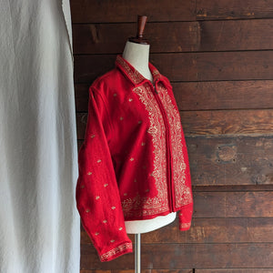 90s Vintage Red Wool Blend Embroidered Jacket