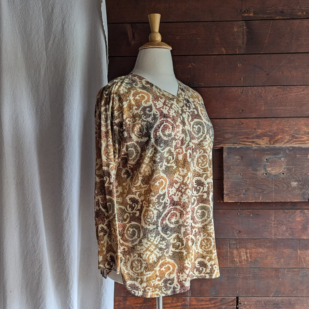 90s Vintage Plus Size Earthy Vine Print Top