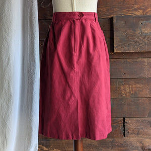 90s Vintage Red Polyester Midi Skirt