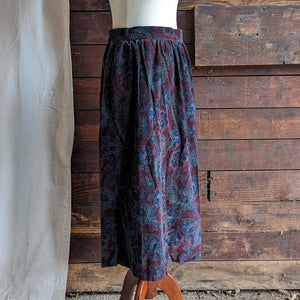 Vintage Dark Paisley Corduroy Midi Skirt