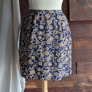 90s Vintage Ornate Navy Wrap Skirt
