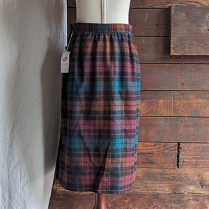 80s Vintage Fall Plaid Wool Midi Skirt