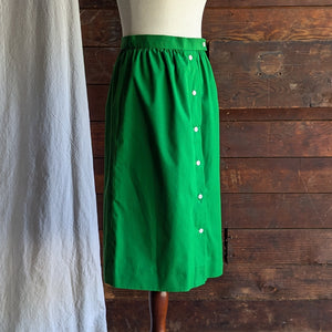 Vintage Green Button-Front Midi Skirt