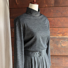 Load image into Gallery viewer, 80s Vintage Charcoal Grey Wool Blend Sweater Dress with Belt
