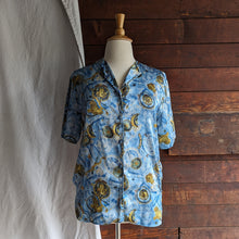 Load image into Gallery viewer, Vintage Plus Size Blue Satin Astrology Print Shirt
