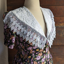 Load image into Gallery viewer, 80s/90s Vintage Floral Rayon Midi Dress with Lace Collar
