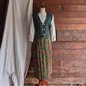 90s Vintage Green and Red Paisley Midi Dress