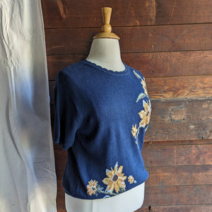 90s Vintage Plus Size Sunflower Cotton Knit Top