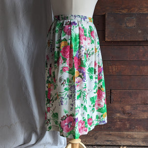 80s Vintage Off-White and Floral Midi Skirt