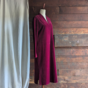 80s Vintage Dark Red Velour Midi Dress