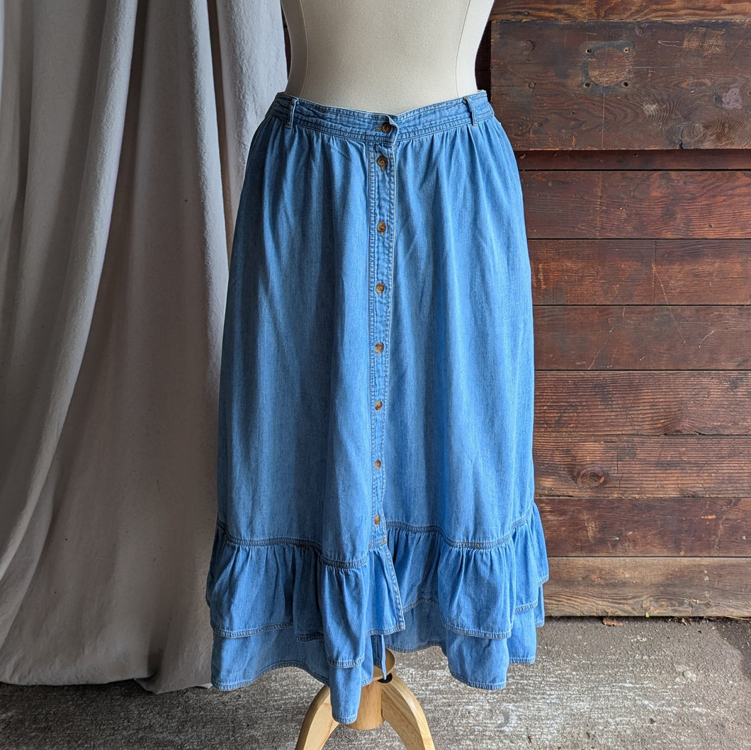 90s Vintage Plus Size Denim Ruffle Skirt