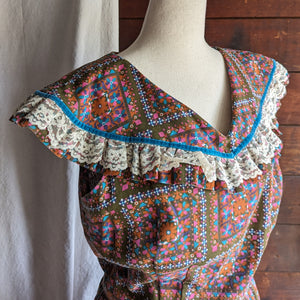 70s Vintage Colorful Prairie Dress