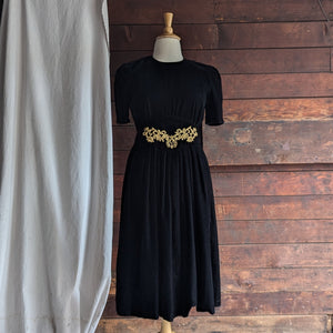 90s Vintage Black and Gold Velvet Dress