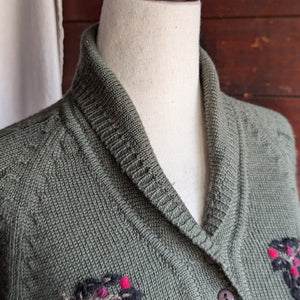 80s/90s Vintage Embroidered Olive Green Sweater