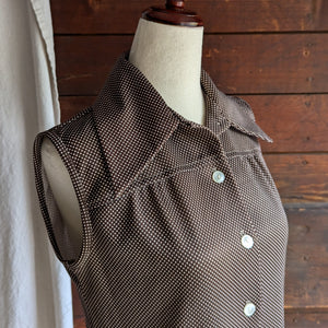 70s Vintage Brown Polka Dot Polyester Vest