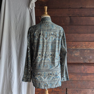 Vintage Green and Blue Long Mens Shirt