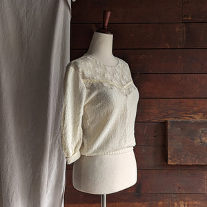 70s Vintage Cream Lace Acrylic Knit Top