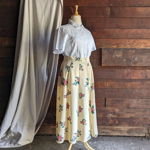 90s Vintage Yellow Floral Polyester Maxi Skirt