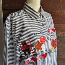 Load image into Gallery viewer, 90s/Y2K Embroidered Hearts and Bears Blouse
