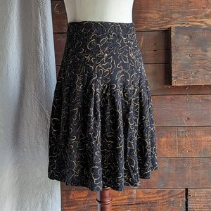 90s Vintage Flared Black Rayon Mini Skirt