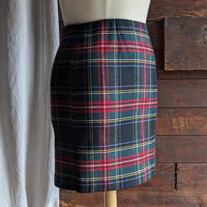 90s Vintage Plaid Wool Pencil Skirt