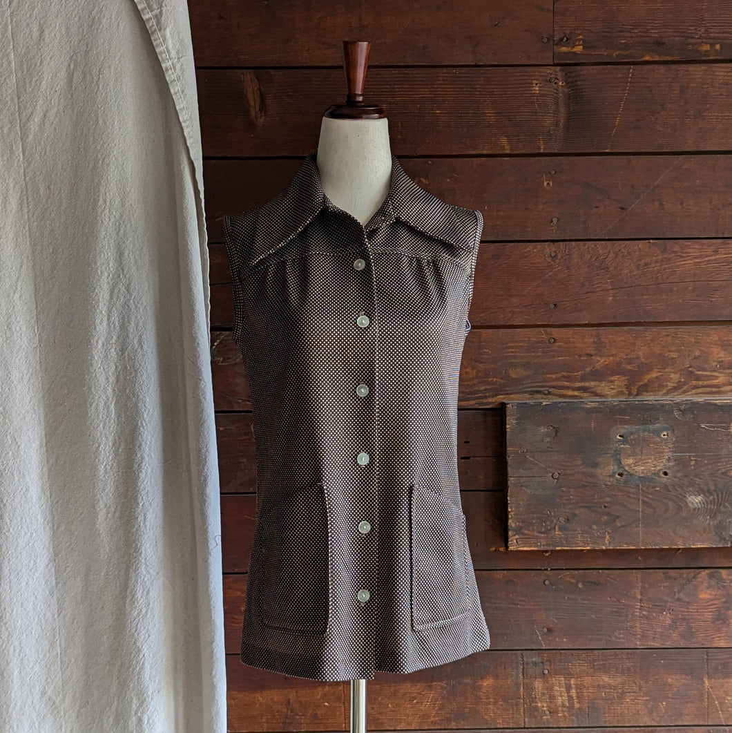 70s Vintage Brown Polka Dot Polyester Vest